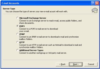 Select either POP3, or IMAP