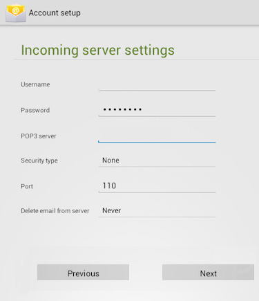 Incoming Mail Server Settings