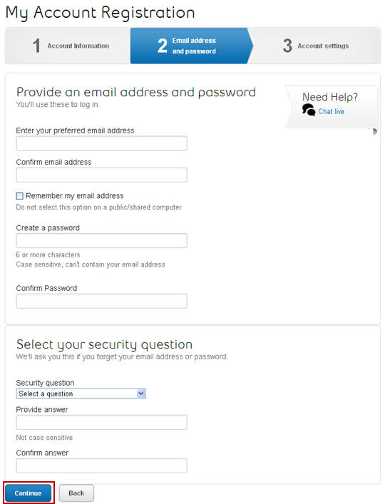 My Account: Set email details and security questions