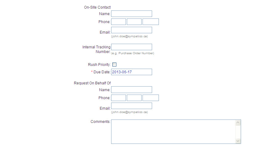 Showing the On-Site Contact form with the Comments field