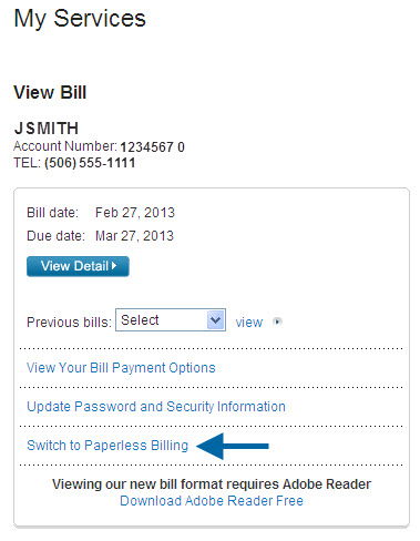 Showing the Switch to Paperless Billing link at the bottom of the form layout
