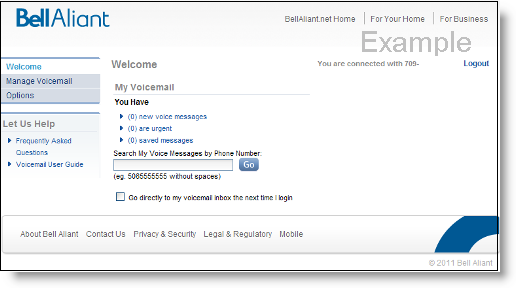 Showing the welcome page once you have logged into your voicemail-to-email portal