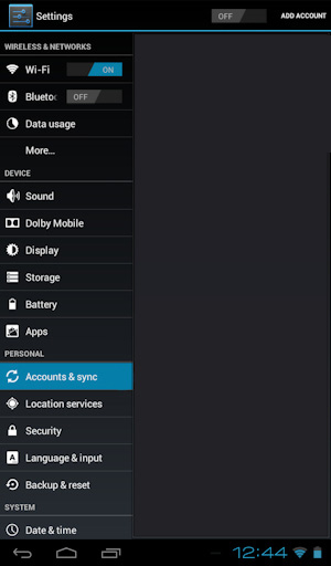 Android Settings, Accounts and Sync